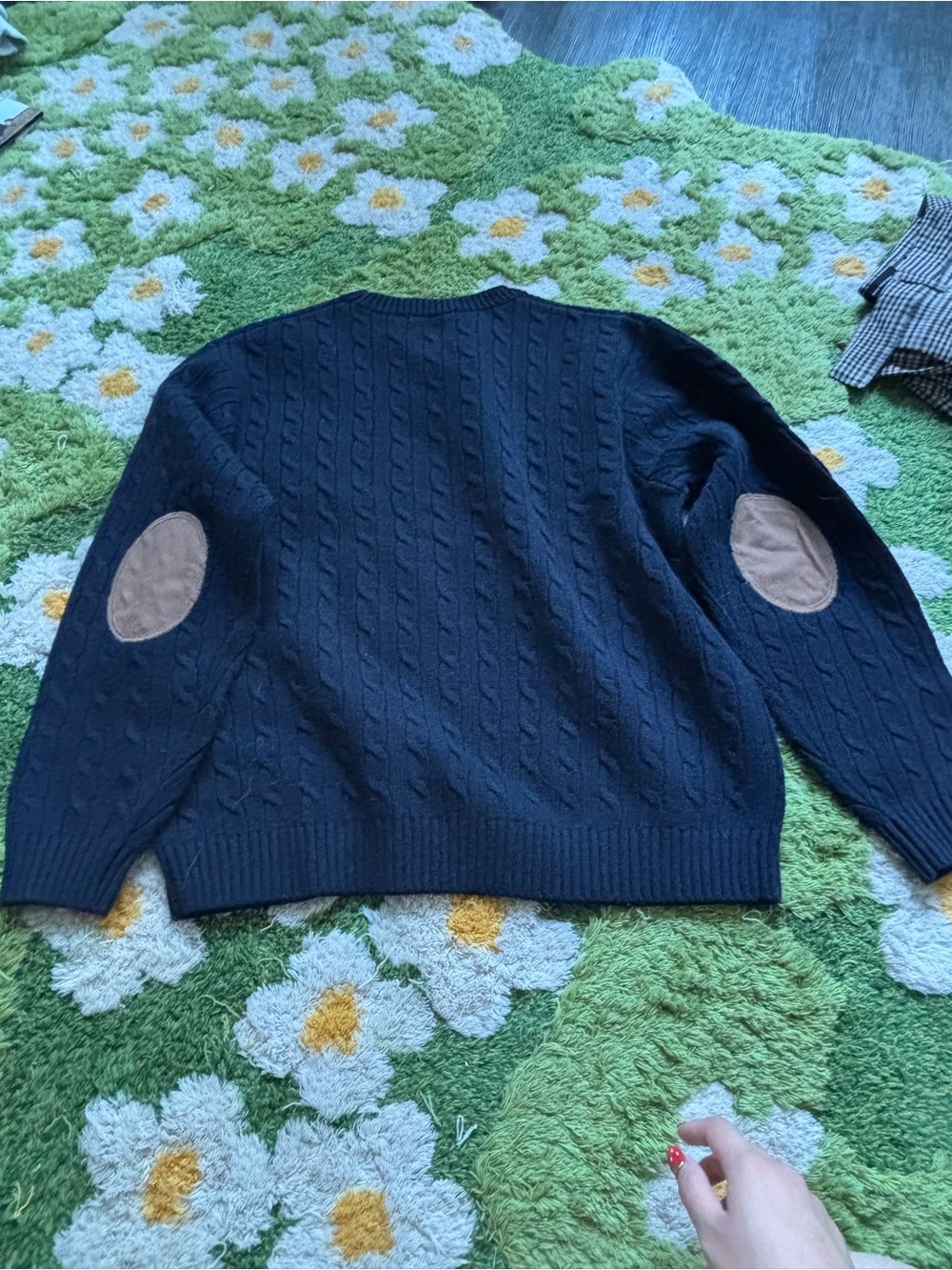 Brandy Melville Navy Cable Knit Sweater with elbow patches